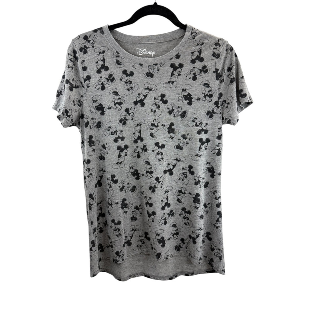 Disney Gray Black Mickey Minnie All Over Short Sleeved Shirt Sz L Comfy Casual